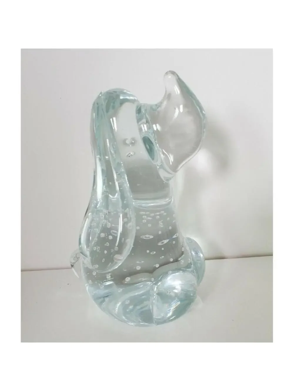Clear Bullicante Art Glass Elephant Paperweight Figurine Decor Trunk up 4.5”